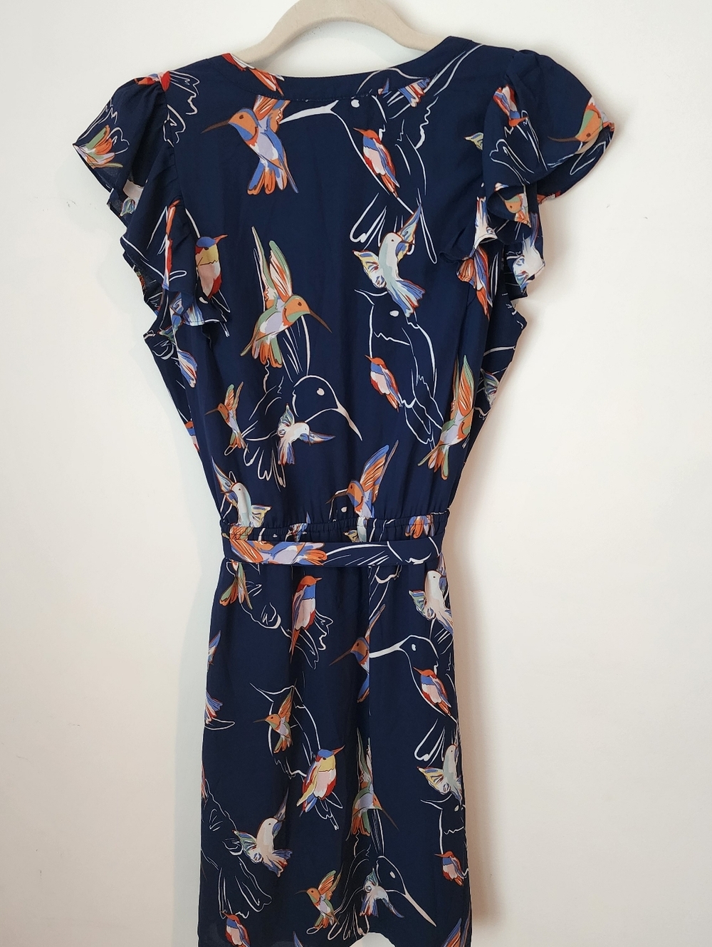 DR2 Navy Print Ruffle Sleeve Mini Dress, Small - Picture 3 of 4